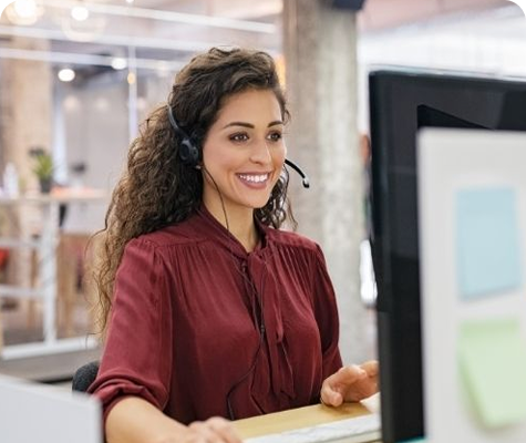 Customer support representative with headset